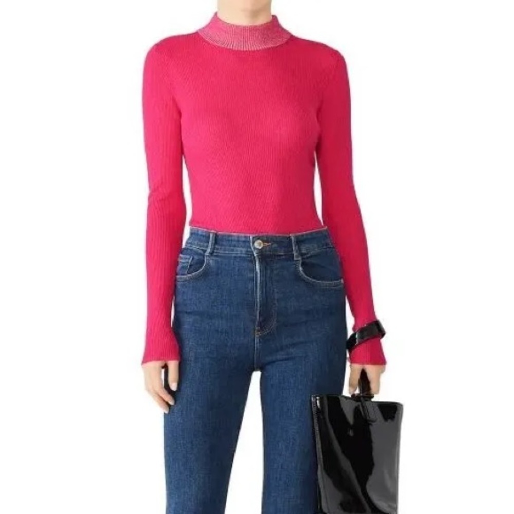 Dreyden New York Mock Turtleneck Pink with Silver accent Small